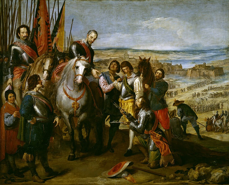 The Surrender of Julich, 1622 CE February 3, the Spanish army under Ambrosio Spinola took the Dutch-occupied fortress during the Palatinate Campaign of the Thirty Years War, by Jusepe Leonardo (1601-1653), Museo Nacional del Prado, Madrid, painted in 1635.